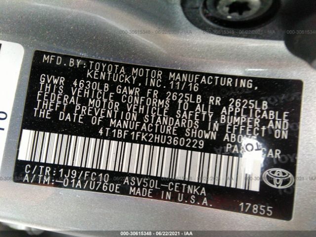 Photo 8 VIN: 4T1BF1FK2HU360229 - TOYOTA CAMRY 