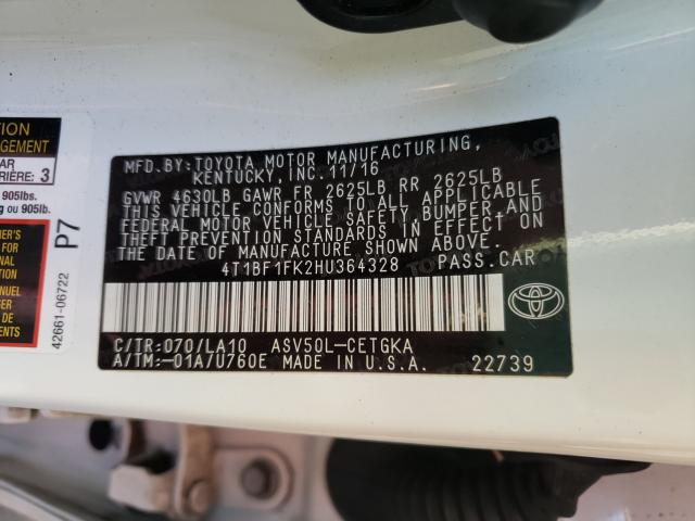 Photo 9 VIN: 4T1BF1FK2HU364328 - TOYOTA CAMRY LE 