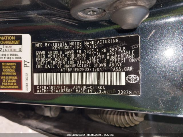 Photo 8 VIN: 4T1BF1FK2HU371201 - TOYOTA CAMRY 