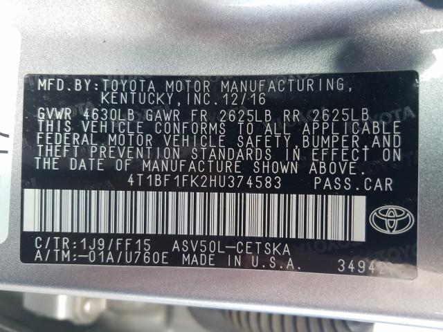 Photo 9 VIN: 4T1BF1FK2HU374583 - TOYOTA CAMRY LE 