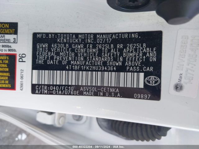 Photo 8 VIN: 4T1BF1FK2HU394364 - TOYOTA CAMRY 