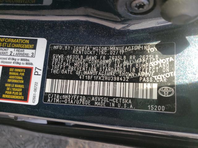 Photo 9 VIN: 4T1BF1FK2HU398432 - TOYOTA CAMRY LE 