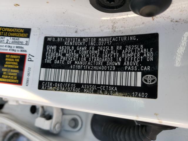 Photo 9 VIN: 4T1BF1FK2HU400129 - TOYOTA CAMRY LE 