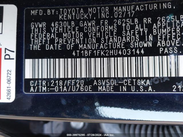 Photo 8 VIN: 4T1BF1FK2HU403144 - TOYOTA CAMRY 