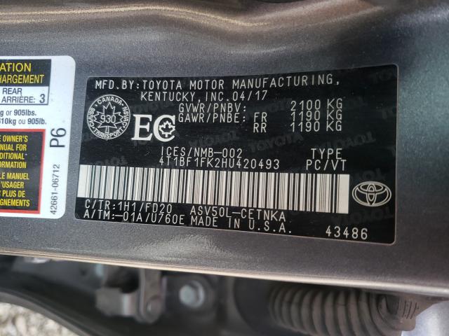 Photo 9 VIN: 4T1BF1FK2HU420493 - TOYOTA CAMRY LE 