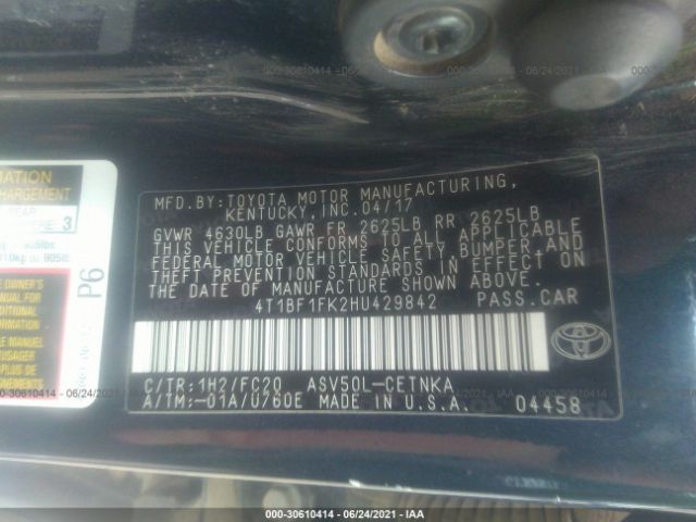 Photo 8 VIN: 4T1BF1FK2HU429842 - TOYOTA CAMRY 