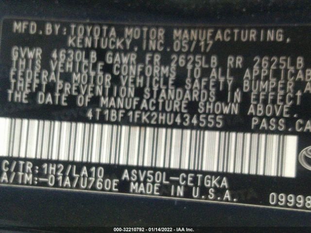 Photo 8 VIN: 4T1BF1FK2HU434555 - TOYOTA CAMRY 