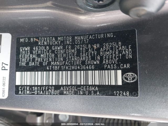 Photo 8 VIN: 4T1BF1FK2HU436466 - TOYOTA CAMRY 