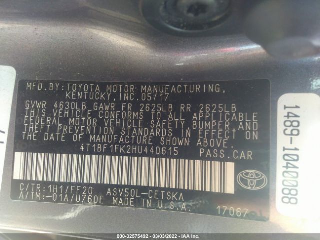 Photo 8 VIN: 4T1BF1FK2HU440615 - TOYOTA CAMRY 