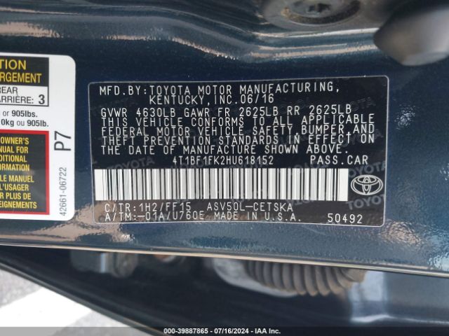 Photo 8 VIN: 4T1BF1FK2HU618152 - TOYOTA CAMRY 