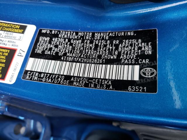 Photo 9 VIN: 4T1BF1FK2HU628261 - TOYOTA CAMRY LE 