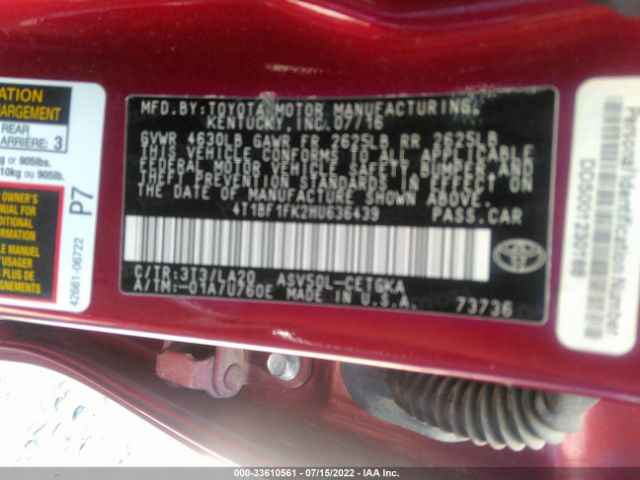 Photo 8 VIN: 4T1BF1FK2HU636439 - TOYOTA CAMRY 