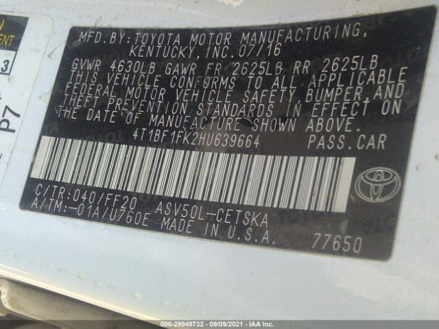 Photo 8 VIN: 4T1BF1FK2HU639664 - TOYOTA CAMRY 