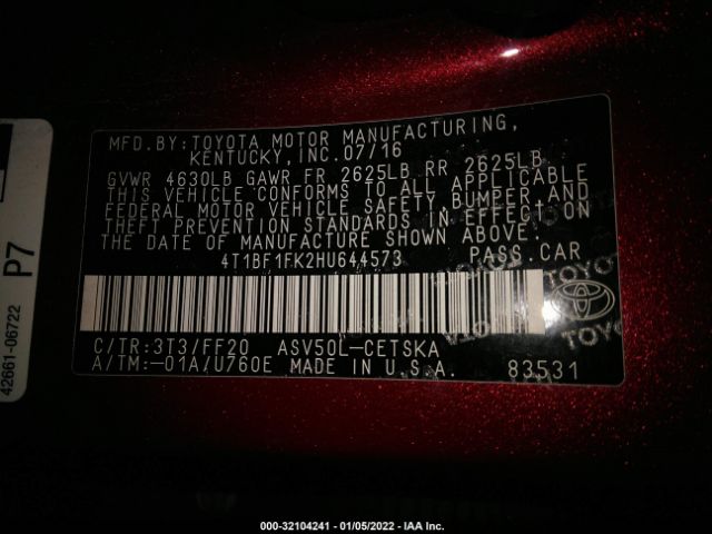 Photo 8 VIN: 4T1BF1FK2HU644573 - TOYOTA CAMRY 