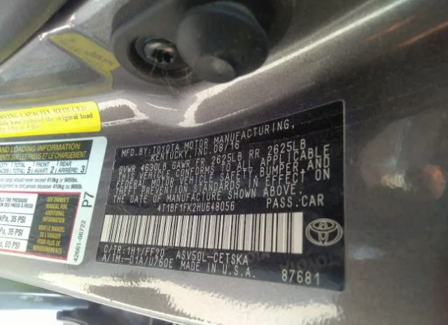 Photo 8 VIN: 4T1BF1FK2HU648056 - TOYOTA CAMRY 