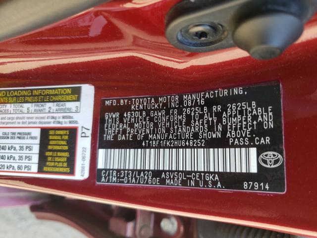 Photo 9 VIN: 4T1BF1FK2HU648252 - TOYOTA CAMRY LE 