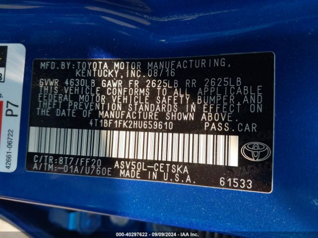 Photo 8 VIN: 4T1BF1FK2HU659610 - TOYOTA CAMRY 