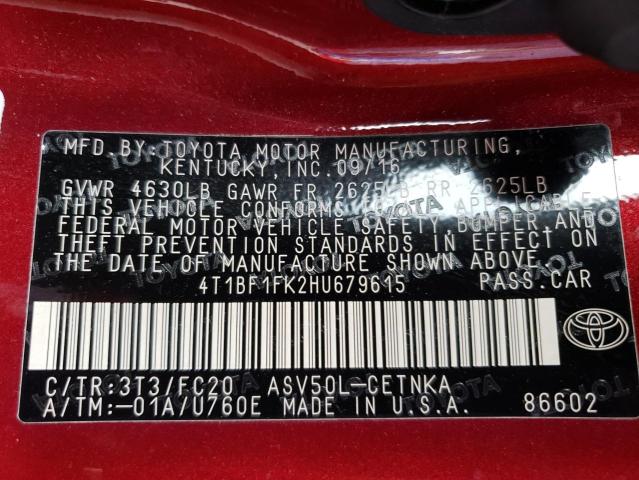 Photo 12 VIN: 4T1BF1FK2HU679615 - TOYOTA CAMRY LE 