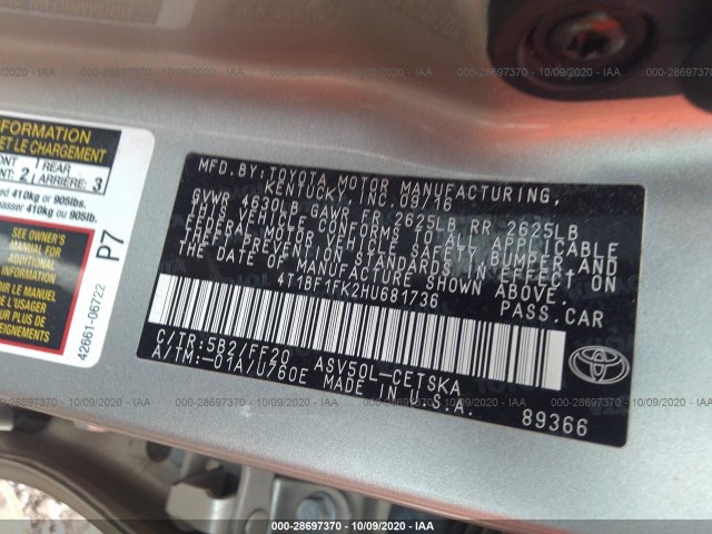 Photo 8 VIN: 4T1BF1FK2HU681736 - TOYOTA CAMRY 