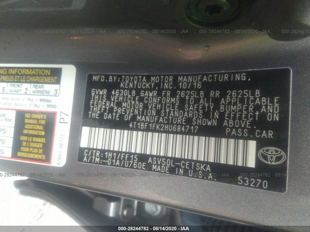 Photo 8 VIN: 4T1BF1FK2HU684717 - TOYOTA CAMRY 