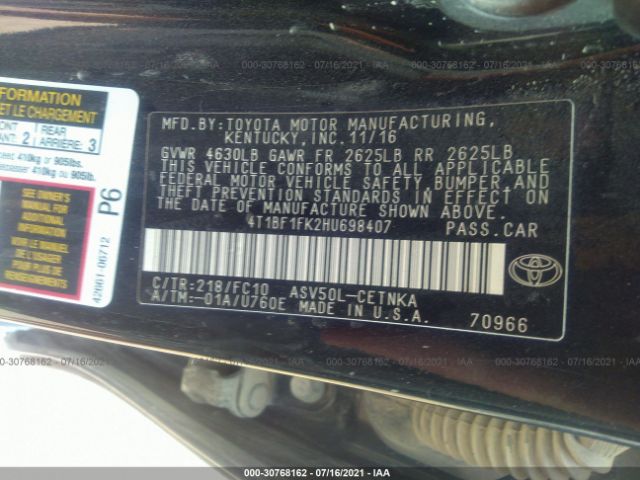 Photo 8 VIN: 4T1BF1FK2HU698407 - TOYOTA CAMRY 