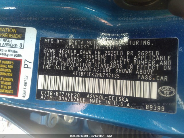 Photo 8 VIN: 4T1BF1FK2HU712435 - TOYOTA CAMRY 