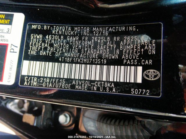 Photo 8 VIN: 4T1BF1FK2HU713519 - TOYOTA CAMRY 