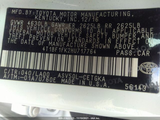 Photo 8 VIN: 4T1BF1FK2HU717764 - TOYOTA CAMRY 