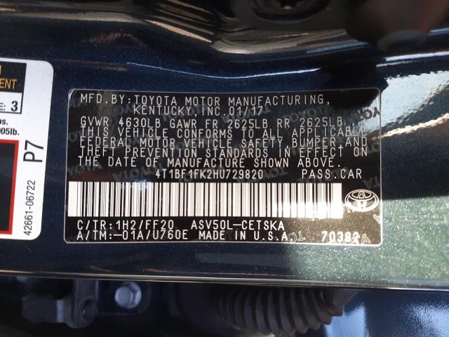 Photo 9 VIN: 4T1BF1FK2HU729820 - TOYOTA CAMRY LE 