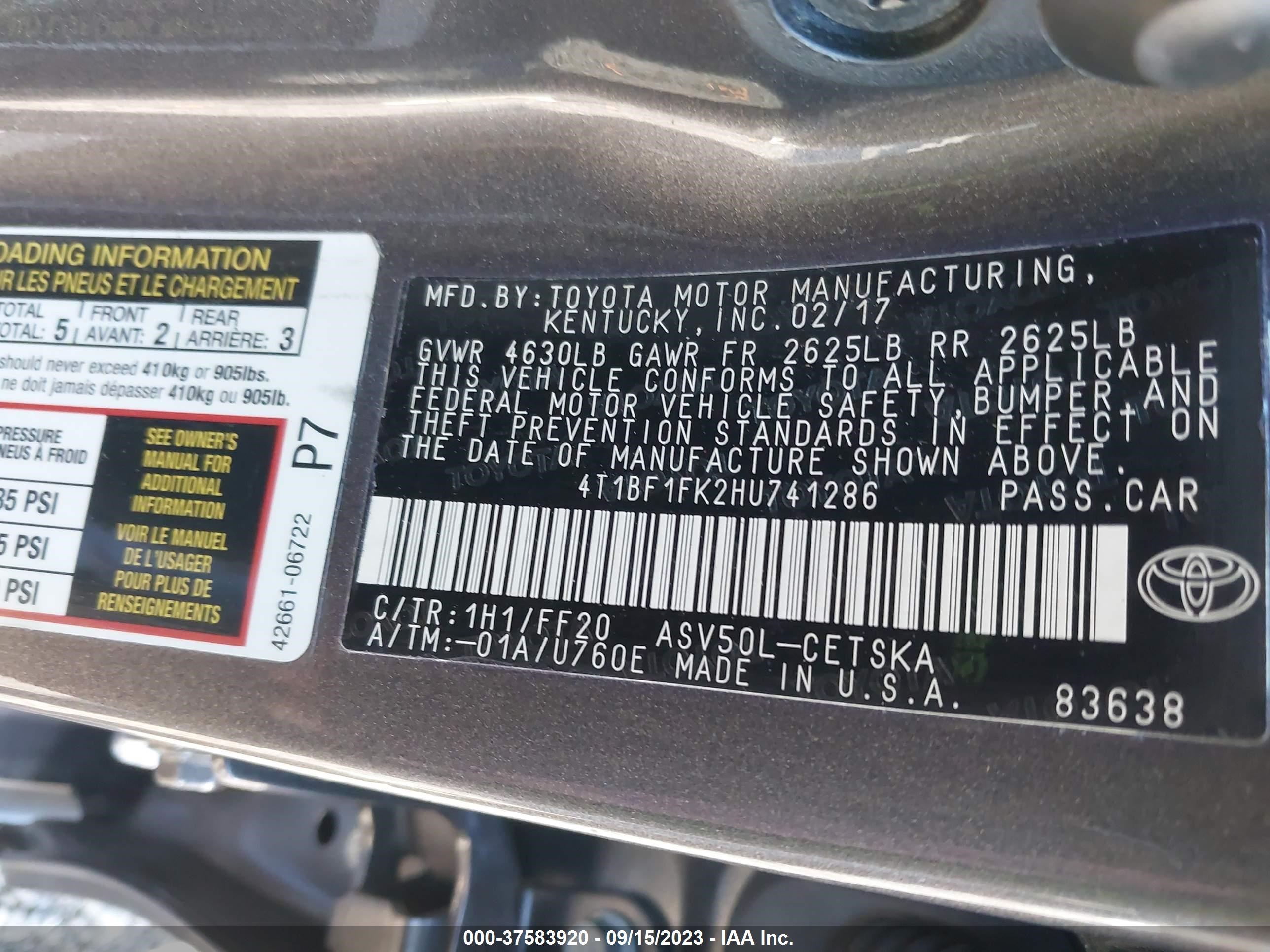 Photo 8 VIN: 4T1BF1FK2HU741286 - TOYOTA CAMRY 