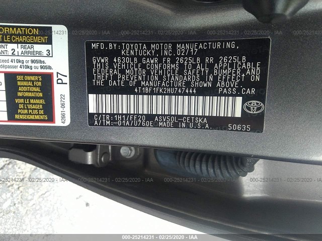 Photo 8 VIN: 4T1BF1FK2HU747444 - TOYOTA CAMRY 