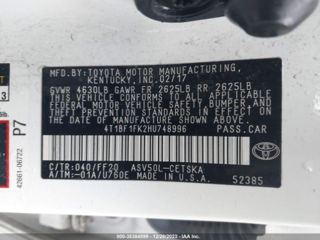 Photo 8 VIN: 4T1BF1FK2HU748996 - TOYOTA CAMRY 