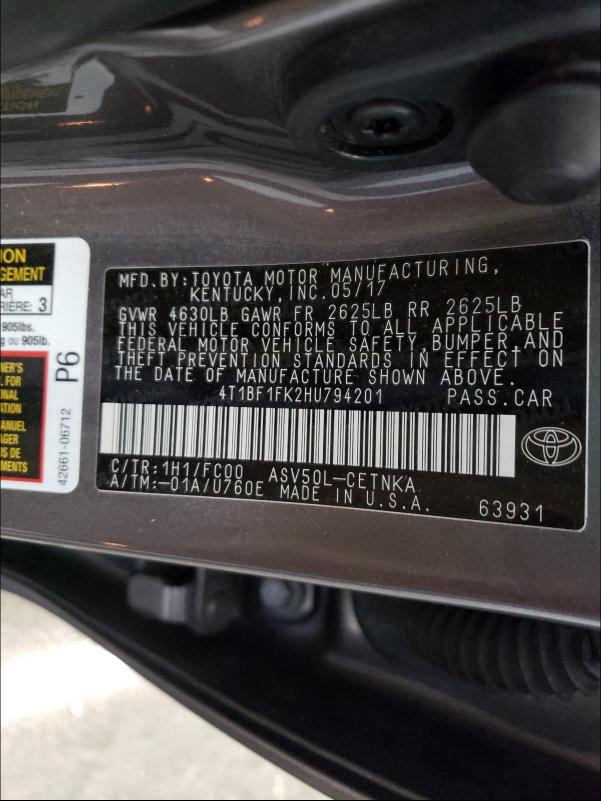 Photo 9 VIN: 4T1BF1FK2HU794201 - TOYOTA CAMRY LE 