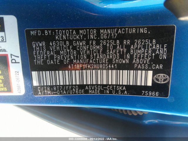 Photo 8 VIN: 4T1BF1FK2HU805441 - TOYOTA CAMRY 