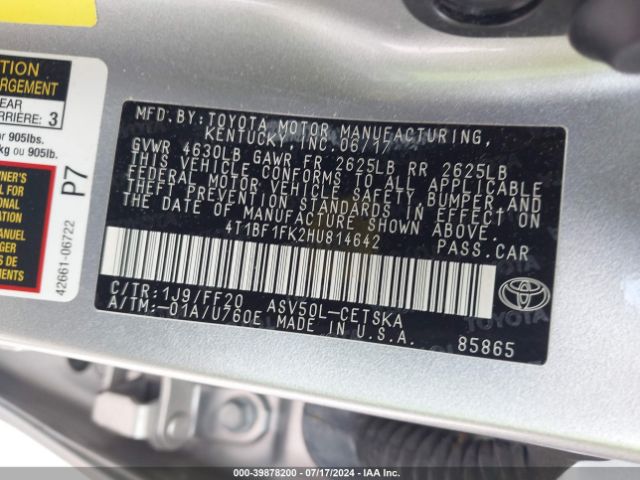 Photo 8 VIN: 4T1BF1FK2HU814642 - TOYOTA CAMRY 