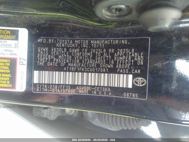 Photo 8 VIN: 4T1BF1FK3CU017681 - TOYOTA CAMRY 