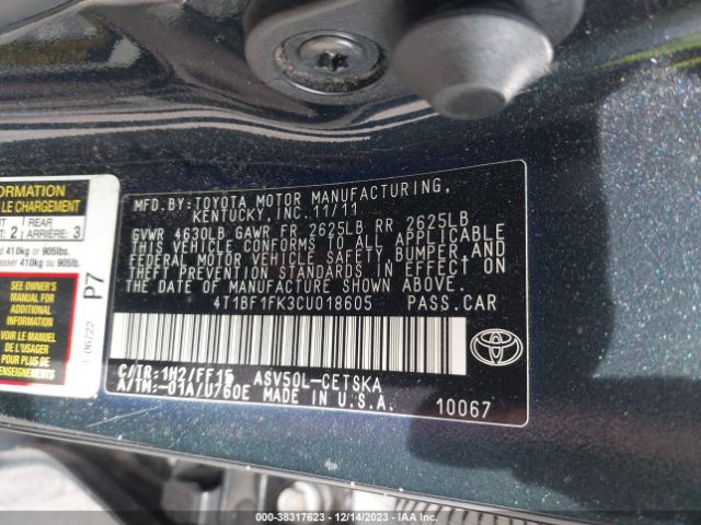 Photo 8 VIN: 4T1BF1FK3CU018605 - TOYOTA CAMRY 