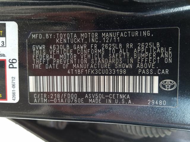 Photo 9 VIN: 4T1BF1FK3CU033198 - TOYOTA CAMRY BASE 