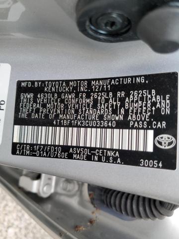 Photo 9 VIN: 4T1BF1FK3CU033640 - TOYOTA CAMRY BASE 