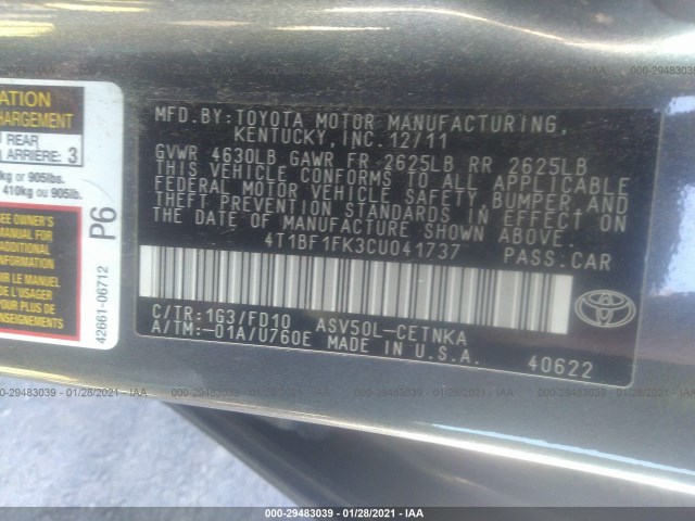 Photo 8 VIN: 4T1BF1FK3CU041737 - TOYOTA CAMRY 