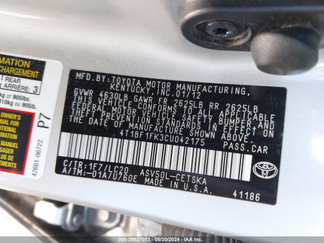 Photo 8 VIN: 4T1BF1FK3CU042175 - TOYOTA CAMRY 