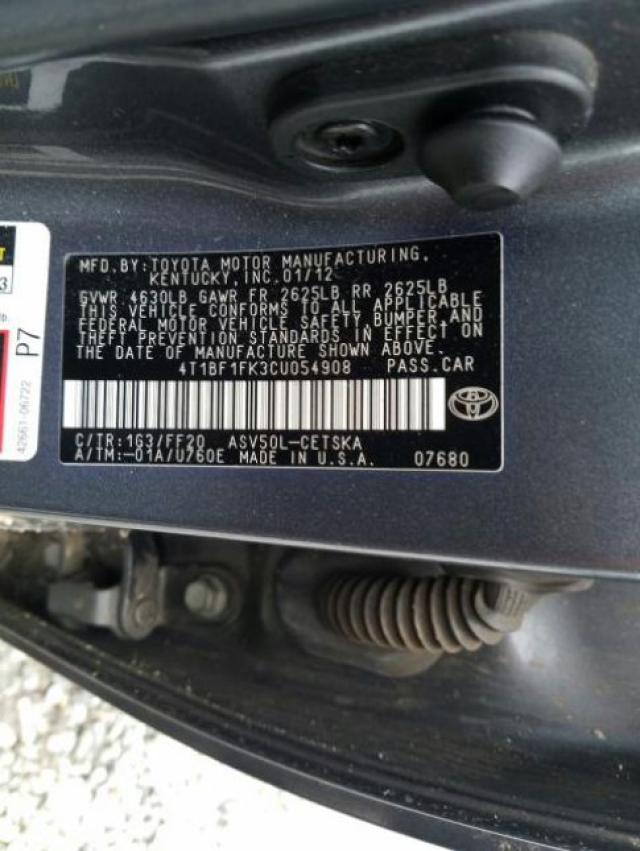 Photo 9 VIN: 4T1BF1FK3CU054908 - TOYOTA CAMRY BASE 