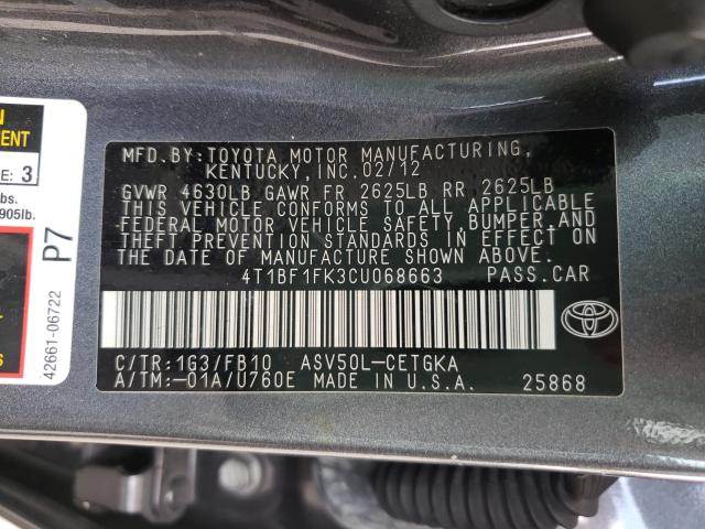 Photo 9 VIN: 4T1BF1FK3CU068663 - TOYOTA CAMRY BASE 