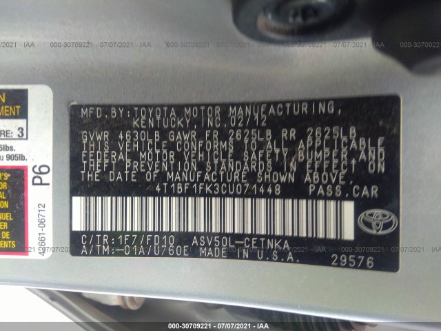 Photo 8 VIN: 4T1BF1FK3CU071448 - TOYOTA CAMRY 