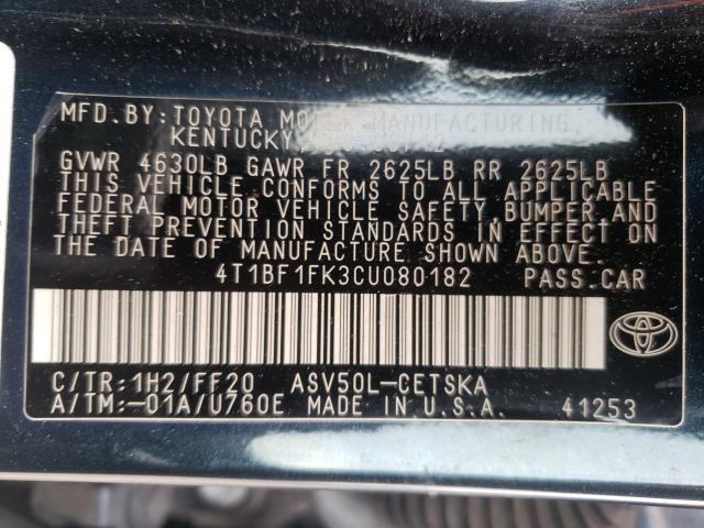 Photo 9 VIN: 4T1BF1FK3CU080182 - TOYOTA CAMRY BASE 