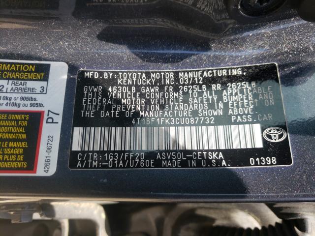 Photo 9 VIN: 4T1BF1FK3CU087732 - TOYOTA CAMRY BASE 