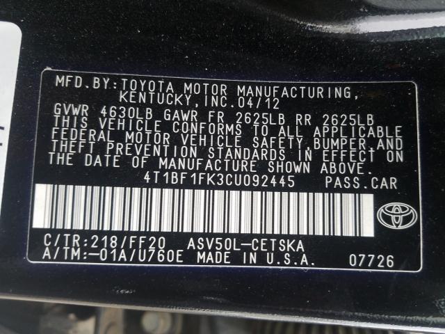 Photo 9 VIN: 4T1BF1FK3CU092445 - TOYOTA CAMRY BASE 