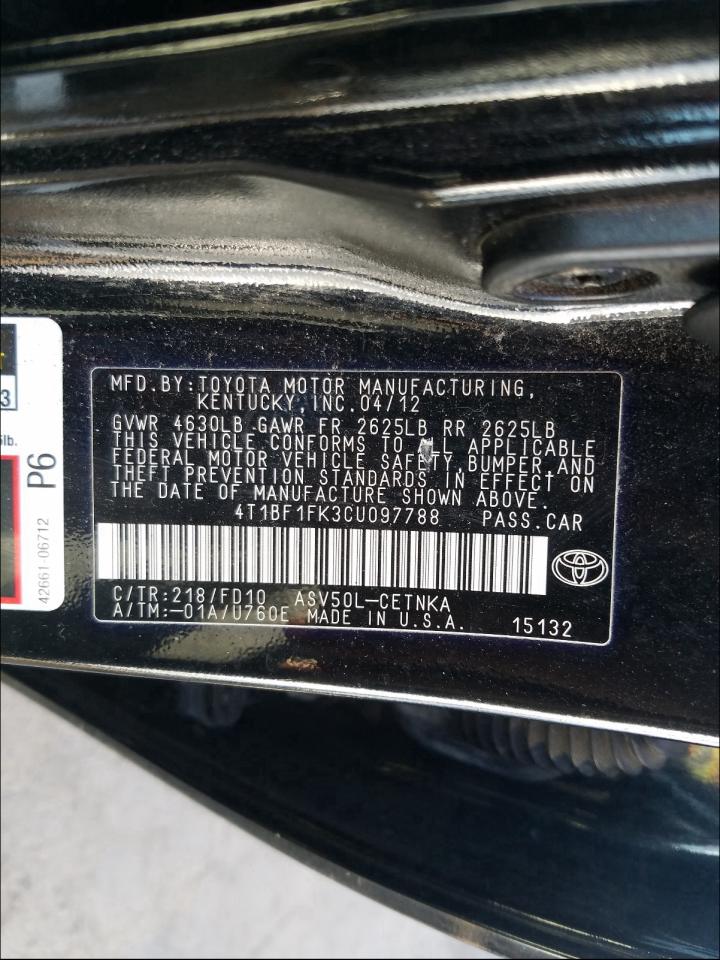 Photo 9 VIN: 4T1BF1FK3CU097788 - TOYOTA CAMRY BASE 