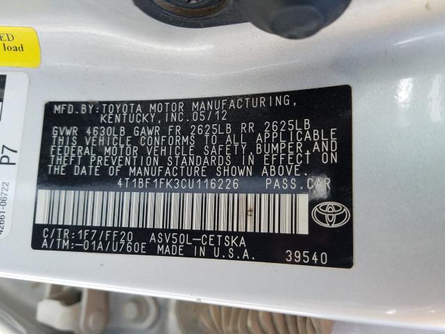 Photo 9 VIN: 4T1BF1FK3CU116226 - TOYOTA CAMRY BASE 