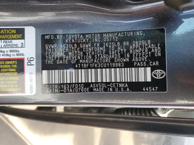 Photo 11 VIN: 4T1BF1FK3CU119983 - TOYOTA CAMRY BASE 